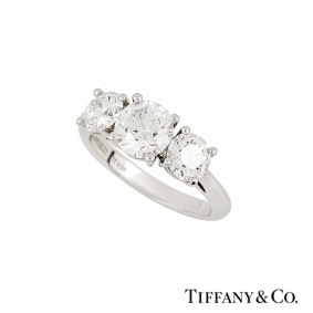 Tiffany & Co. Three Stone Diamond Ring in Platinum 2.10ct B&P